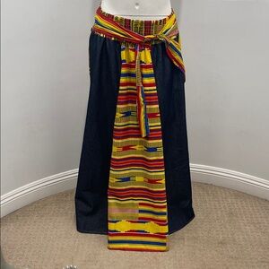Jessica Taylor Paneled Women Maxi Skirt African Print and Denim Combo Plus Size